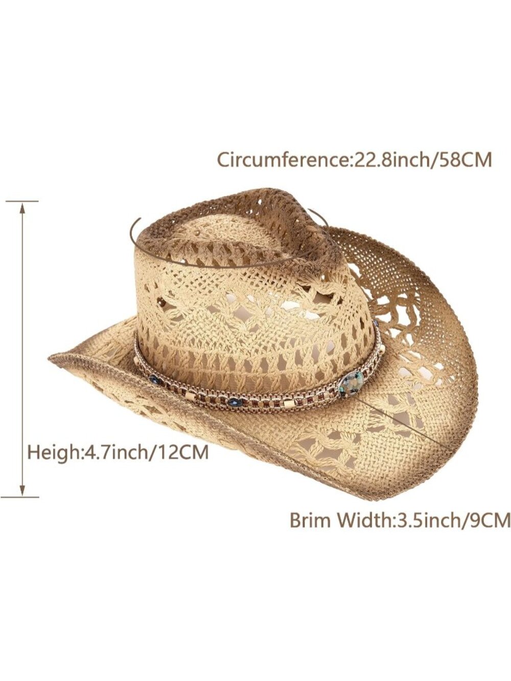 New Men's Women's Straw Cowboy Hat Cowgirl Woven Sun Hat Western Cowboy Hat - Picture 5 of 6